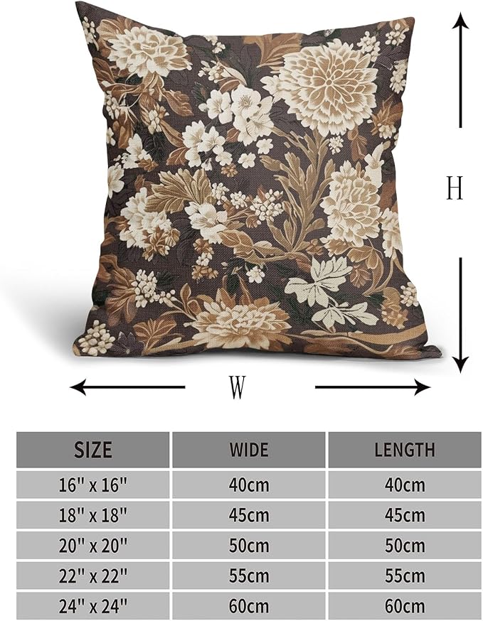 Vintage Floral Pillow Covers 20X20 Inch Set of 2 Boho White Flower Leaves Botanical Decorative Square Pillow Cases Brown Rustic Bohemian Cushion Case Farmhouse Home Decor for Sofa Couch