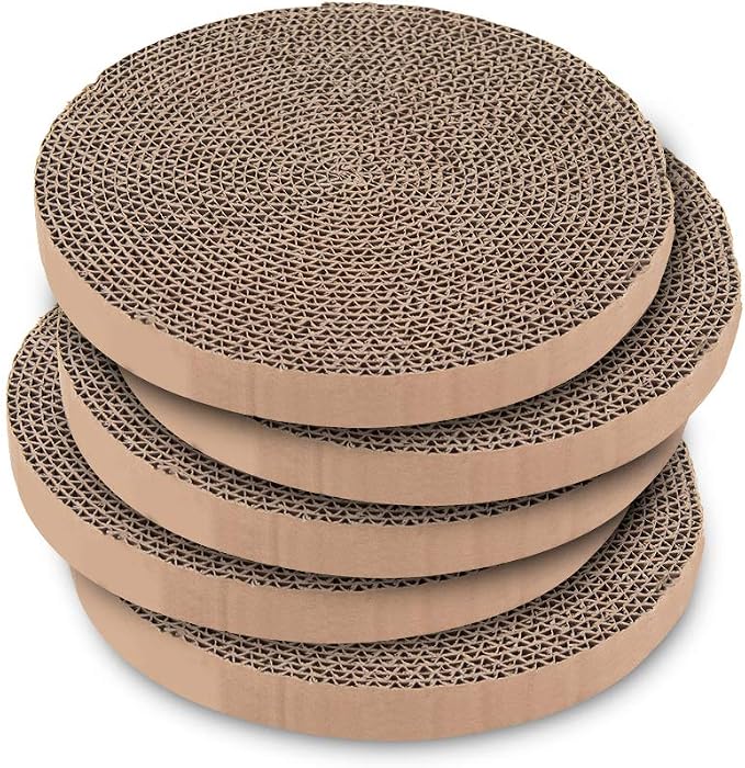 Catify Spin n' Scratch Cat Scratch Pad Refill - Round, 5-Pack | Corrugated Cardboard, Double Sided Cat Scratching Pad, Indoor Furniture Protector, Durable, For Kittens and Cats,
