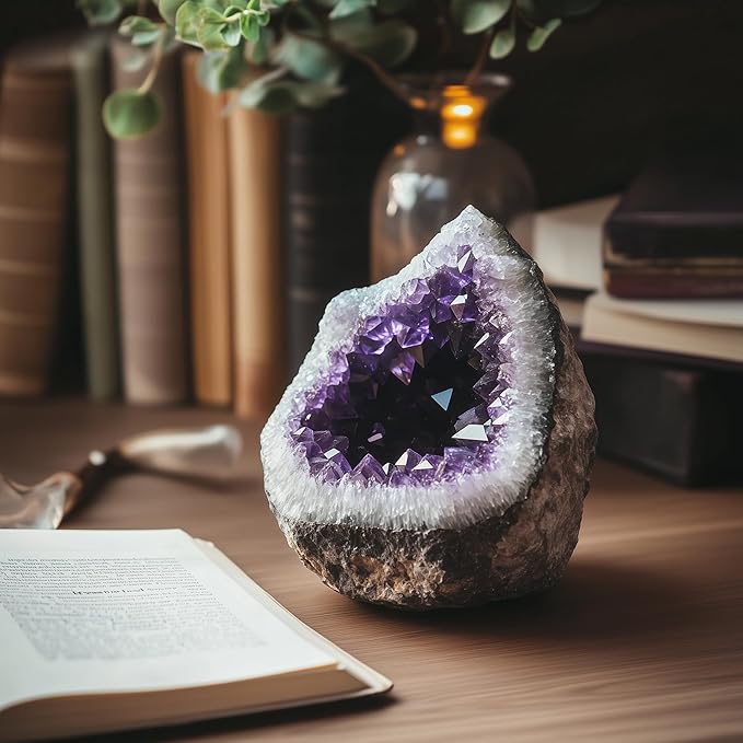 Amethyst Crystal (Approx. 1.1 lb–1.32lb, 3.35”–3.45”) Raw Amethyst Cluster Healing Crystals and Stones Reiki Chakra Tower Purple Quartz Geode for Spiritual Decor Crafts Protection