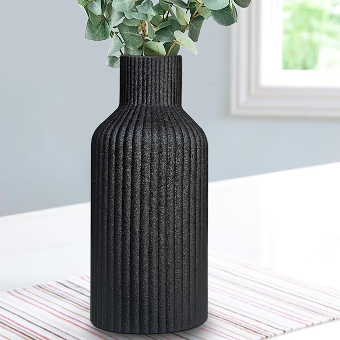 Ceramic Flower Vase, Minimalist Modern Home Decor, Matte Finish Pampas Grass Vase for Table, Fireplace, Shelf, Mantel, Entryway and Centerpieces (Black)