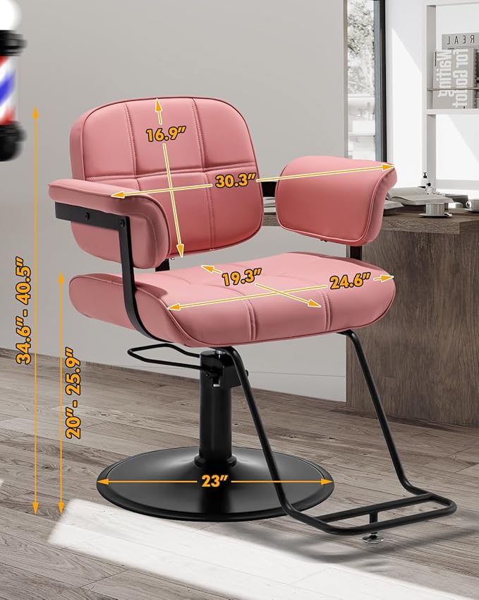 Barber Salon Chair, Extra Wide Hair Styling Chair with Heavy Duty Hydraulic Pump, 360° Swivel Height Adjustable Braiding Design, Luxury Beauty Salon and Barbershop Equipment, Pink