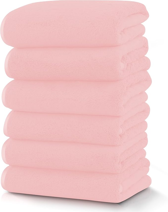 TENSTARS Silk Hemming Hand Towels for Bathroom - Quick Drying - Ultra Soft Microfiber Absorbent Towel for Bath Fitness, Gym, Shower, Hotel, and Spa - 16x28 Inch | Set of 6, Pink