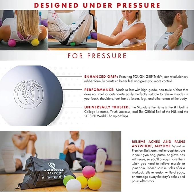 Signature Lacrosse Ball Set - Packs of 2, 4, 8, 12, and 100 - No Chemical Smell Massage Balls, Myofascial Release Tools, Back Roller, Muscle Knot Remover