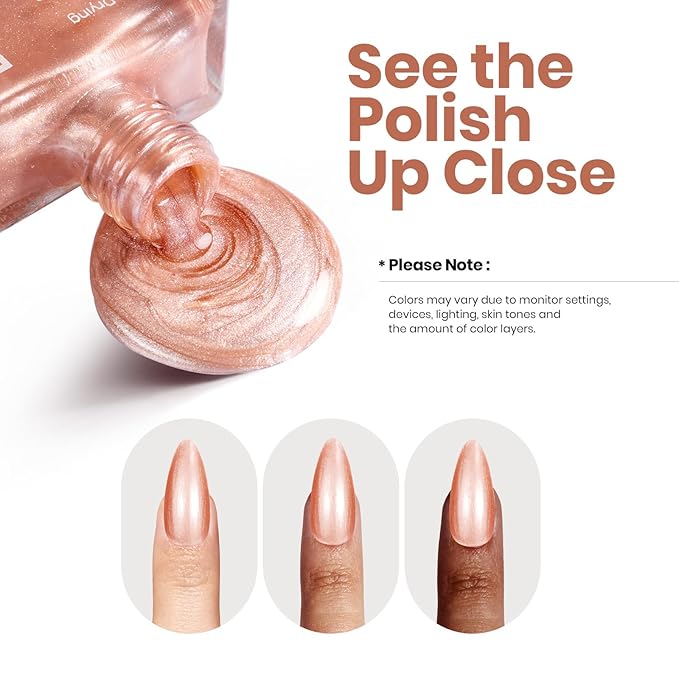 Beetles Pearl Nail Polish, 15ml Blush of Pearls Nail Polish, Champagne Pearl Color Fast Drying & Long Lasting Nail Lacquer Shimmer Art Effect for DIY Nail Salon-Quality Results