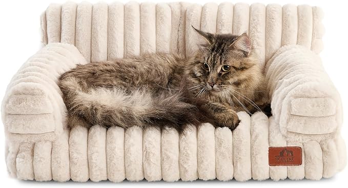 Hollypet Small Dog Large Cat Bed Puppy Couch Beds for Pets up to 25 lbs | Fluffy Dog Cat Couch Plush Soft Warming Pets Beds with Machine Washable Cover and Non-Slip Bottom