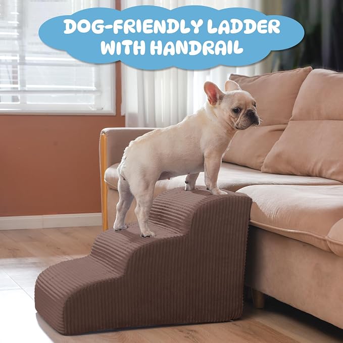 Mesa Lemon 4 Step Dog Stairs Pet Ramp for High Beds, Sofas and Cars | High Density Foam, Non-Slip Bottom, Removable Washable Cover, Portable Handle, Holds Up to 50 lbs, 20 Inch Height