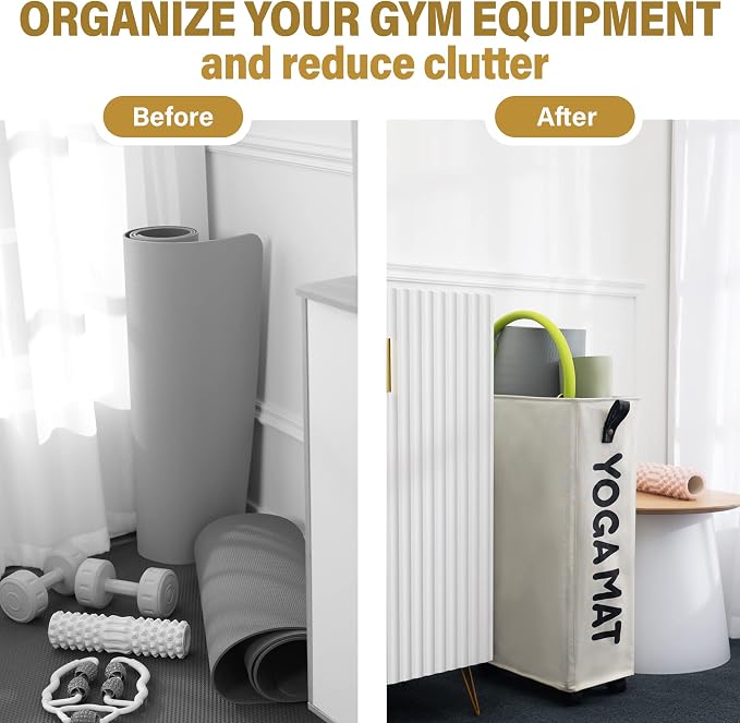 Twira Yoga Mat Storage Racks, Home Gym Storage Rack for Foam Roller, Yoga Strap and Resistance Bands, Workout Equipment Corner Storage Organizer with Wheels
