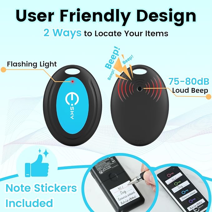 Esky Key Finder Locator with 80dB Noise Sound Item Trackers 4 Receivers | Wireless Key Finders with 131ft Range Beeper Tags & Flashlight for Finding Keys Wallet Remote Control Pet Phone