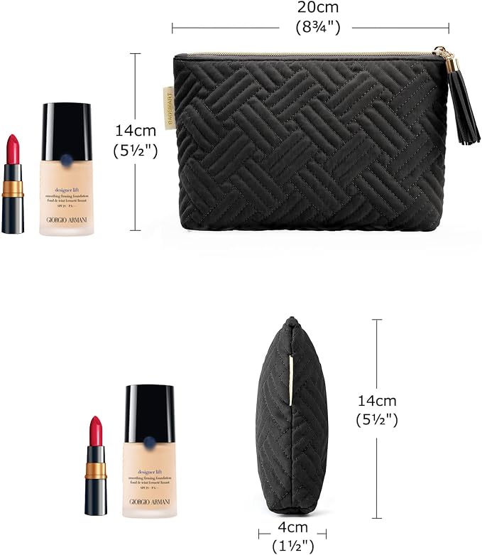 BAGSMART Small Makeup Bag, Elegant Cosmetic Pouch with Tassel, Soft Water-Resistant Travel Organizer for Women, Cosmetics & Everyday Essentials, Black