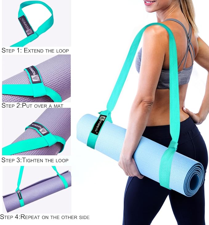 A AZURELIFE [MAT NOT Included] Yoga Mat Sling, Yoga Mat Straps for Carrying, Easy-Cinch Yoga Mat Holder Strap