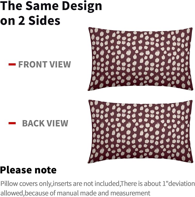 Sweetshow Burgundy Cream Dots Lumbar Pillow Covers 12x20 Set of 2 Boho Design Polka Dot Print Throw Pillows Modern Outdoor Decorative Pillowcase Rectangle Linen Cushion Cases Decor for Sofa Couch Bed