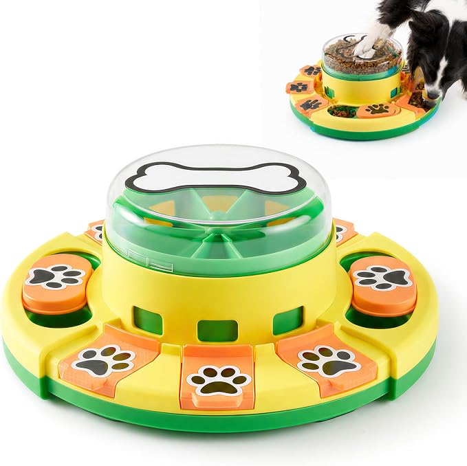 Dog Puzzle Toy 2 Levels, Slow Feeder, Pup Food Treat Feeding Dispenser for IQ Training and Entertainment for All Breeds,Green with Pattern