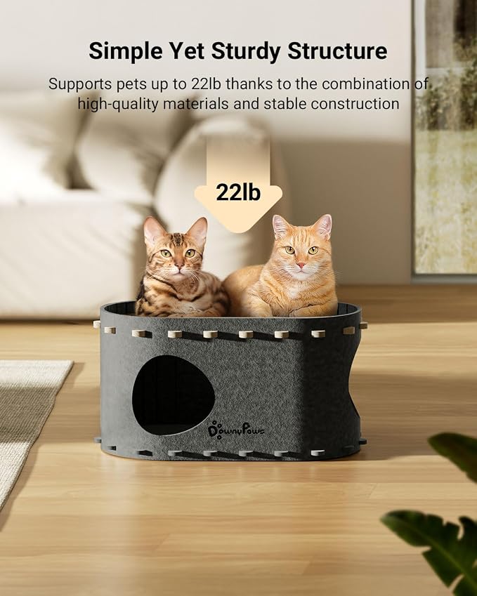 DownyPaws Cat House for Indoor Cats, Cube Castle Cat Bed Cave, Sesame Gray | Cat Hideaway Enclosed Bed,Cave Hideout Fort,Kitten Peekaboo Hut for Cats,Hide Box Bed for Large Cat Up to 22 Lbs