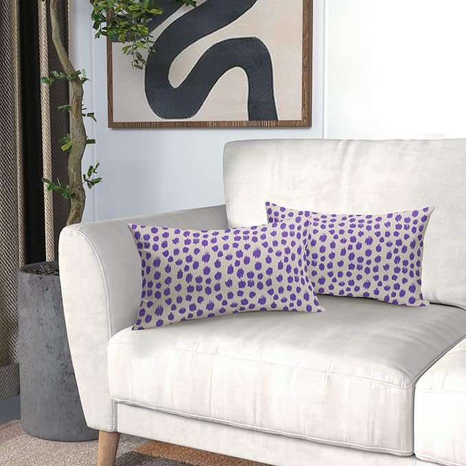 Purple Cream Pillow Covers 12x20 Set of 2 Boho Design Polka Dot Throw Pillows Modern Brush Strokes Print Decorative Outdoor Pillowcase Lumbar Cushion Cover Linen Pillow Case for Home Sofa Couch Bed