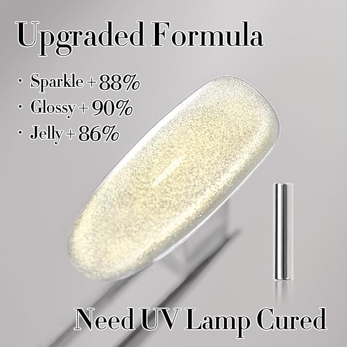Double Rhythm Cat Eye Gel Polish with Magnet 15ML Ice Glass Holographic Glitter Shimmer Translucent Sheer Color Salon Soak Off Magnetic at Home (Gold-MC1140)