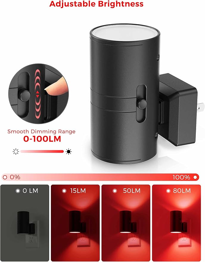 L LOHAS LED Red Night Light, Circadian Night Lights Plug into Wall, 2 Pack | LED Nightlights with Light Sensor, Sleep Aid Red, Dimmable Night Light for Nursery Kids Adults, Home Decor, Hallway, Bedroom