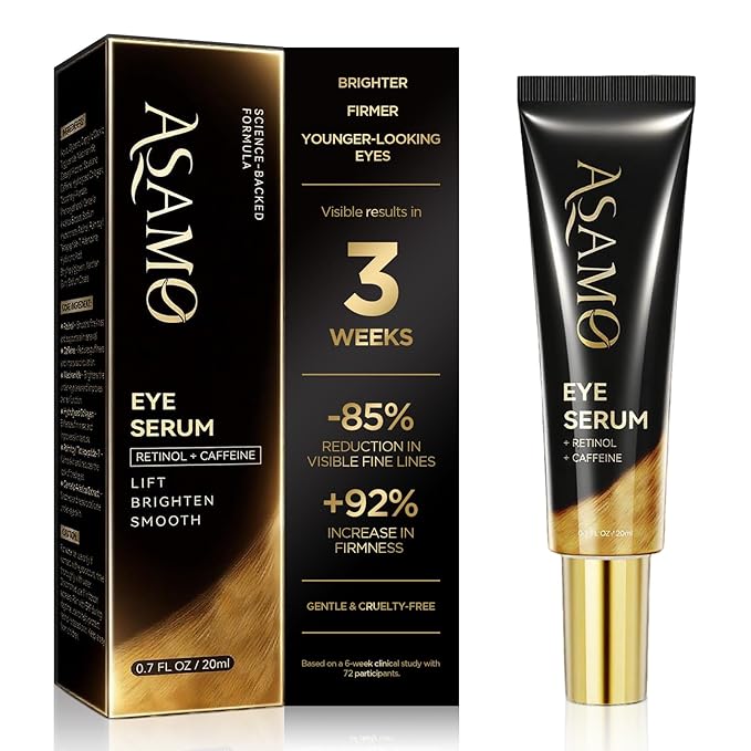 ASAMO Retinol & Vegan Collagen Eye Serum - Rapid Reduction Serum for Bags, Dark Circles and Wrinkles - Firming & Energizing Eye Treatment - 20ml
