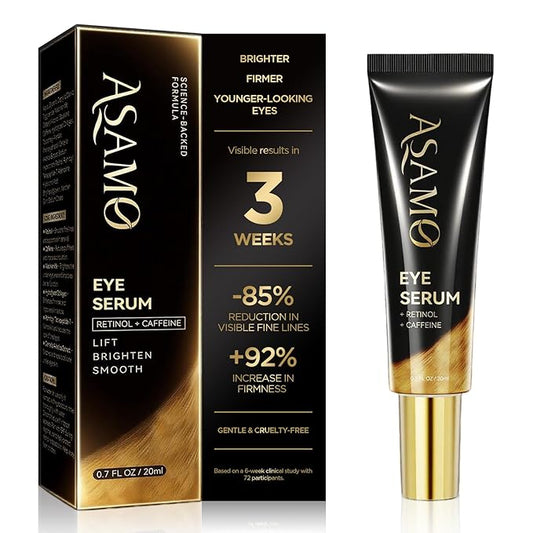 ASAMO Retinol & Vegan Collagen Eye Serum - Rapid Reduction Serum for Bags, Dark Circles and Wrinkles - Firming & Energizing Eye Treatment - 20ml