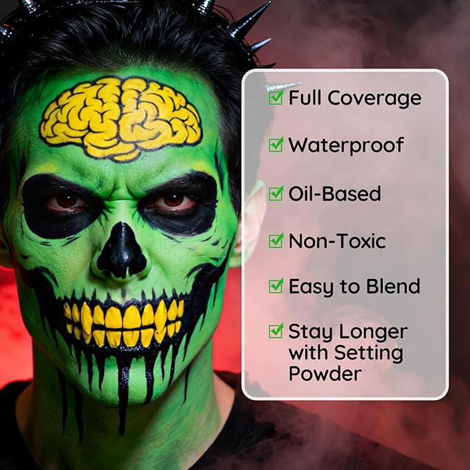 Halloween Black Yellow Green Face Paint Face Painting Kit For Witch Beast Boy Zombie Monster, Baseball Softball Sport Games, Cosplay, Costume, Theme Parties and SFX Special Effect