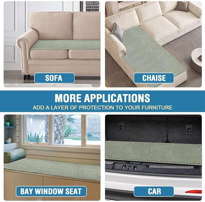 H.VERSAILTEX Plush Chenille Couch Cover for 3 Cushion Couch Anti Slip Washable Sofa Slipcovers Soft and Durable Furniture Protector for Dogs Cats Kids (27.5" x 82", Sea Foam)