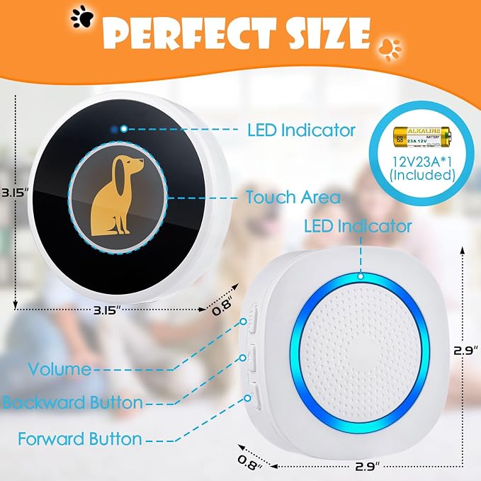 Smart Dog Door Bell Wireless Puppy DoorBell for Potty Training, Dog Bells to go Outside, IP55 Waterproof Bells for Dogs to Ring to go Potty (6 Receivers+12 Buttons)