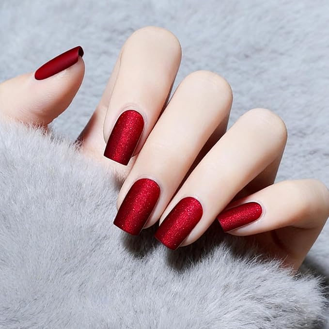 Matte Red Nail Polish Quick Dry, Shimmer Velvet Nail Polish Air Dry, Non Toxic Deep Red Fingernail Color for Women Girls, Ruby Matte Finish