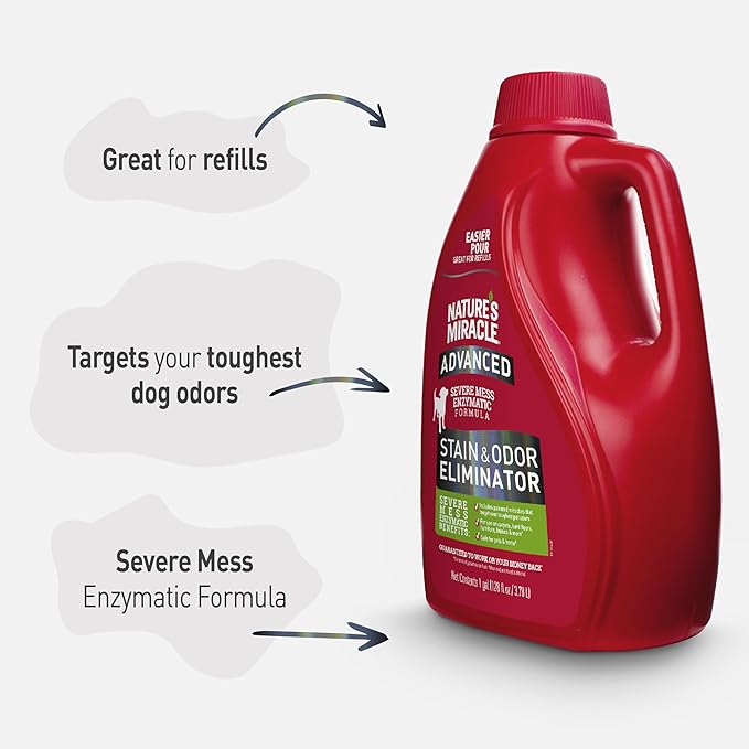 Nature’s Miracle Advanced Dog Stain & Odor Eliminator, Severe Mess, 1 gal | Enzymatic Cleaner Eliminates the Toughest Dog Messes, For Use on Multiple Surfaces, Safe For Pets and Home*, Fresh Scent