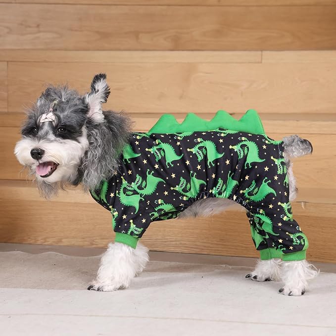 CuteBone Dinosaur Costume Dog Pajamas, Stretchy Spandex Crystal Velvet Sleepwear Coat for Small Dogs, Soft & Warm Pet Outfit Clothes for Cold Weather, Cozy Pullover Design COSP14S