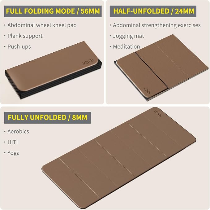 Foldable Extra Large Yoga Mat 74"×31.5", 8mm Double-Sided Non Slip Lightweight Fitness Mat for Man & Woman, Portable for Home Studio & Travel