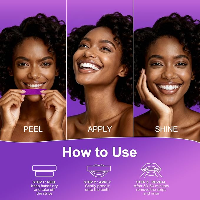Carebest Purple Teeth Whitening Strips, 7 Treatments Whitening Kit with Mint Flavor, Enamel Safe, Gentle for Sensitive Teeth Whiten,Removes Stains for a Brighter Smile
