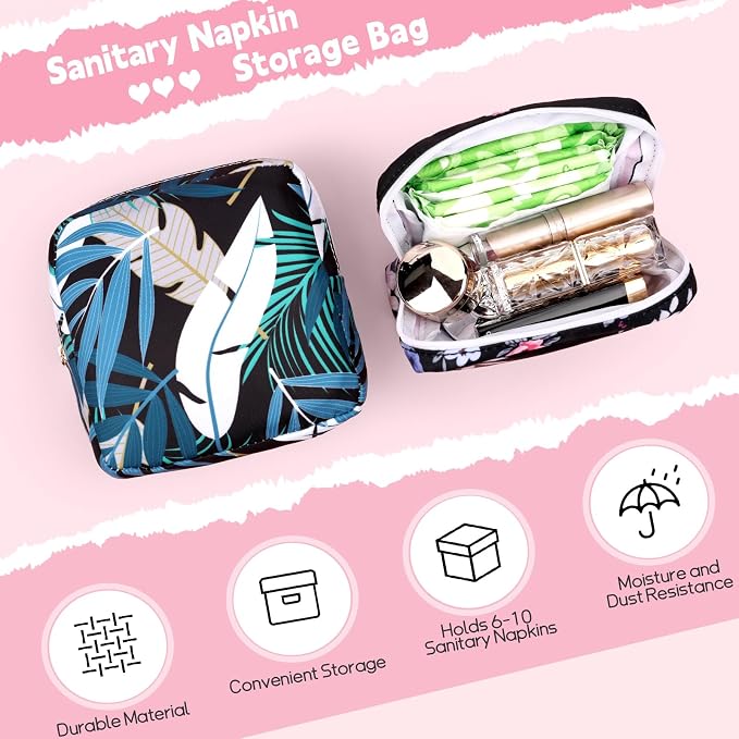 Period Bag for Girls Polyester Period Pouch Pad Bag First Period Kit for Teen Pads/Sanitary Napkins/Small Tampons, Feminine Hygiene Organizer for Women (Pink Graffiti)