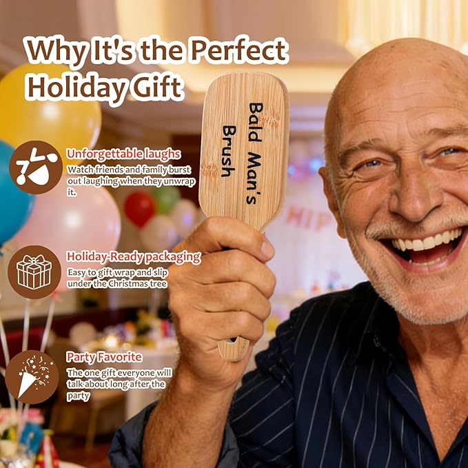 BlueForest Era 2 PCS Bald Mans Comb, Funny Gag Gift No Teeth Head Brush and Comb Set for Bald Men, Wooden Hairless Combing Boss Day Father's Day Over The Hill Party Prank Novelty Gift for Men