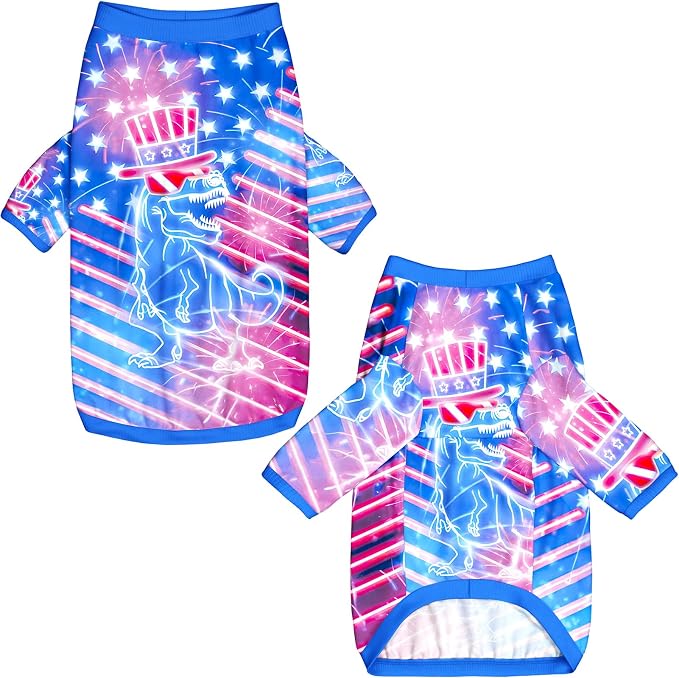 Dog Dinosaur T Shirts with American Pattern Printed Pet Shirt Softable Pajamas for Large Dogs,L 4th of July