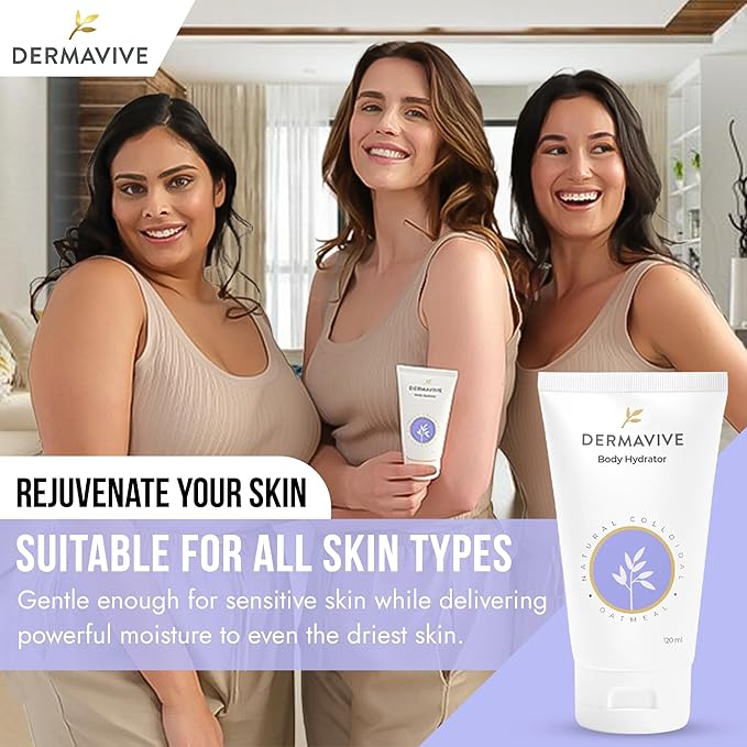 Dermavive Oatmeal Body Hydrator – Colloidal Oatmeal Moisturizing Oil for Itchy, Dry, Flaky & Sensitive Skin – Nourishing After-Shower Body Oil for Kids, Teens & Adults – 120ml (4.05 fl oz)