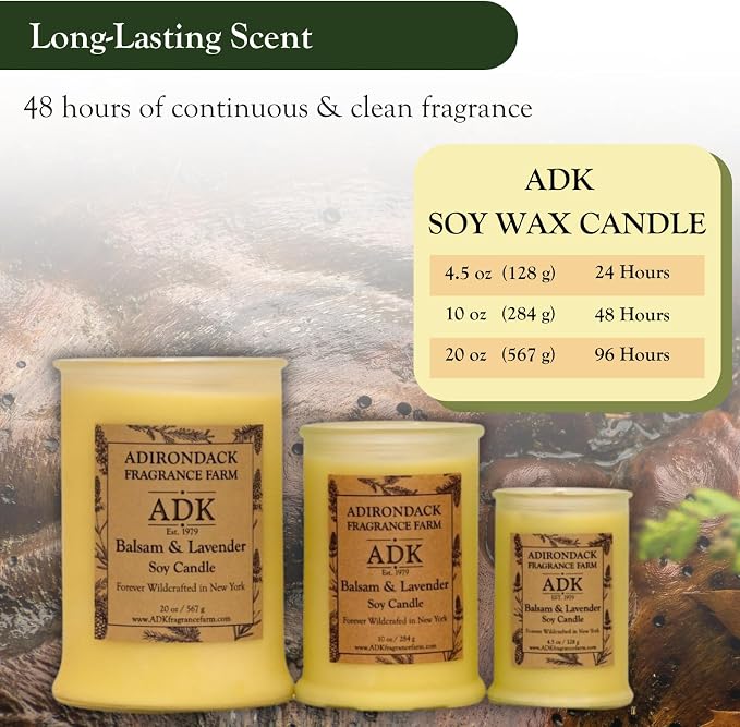Adirondack Fragrance & Flavor Farm Balsam & Lavender Scented Candle 10 Oz | Proudly Poured in The USA, Natural Aromatherapy Wax for Relaxation, Home Décor, Kitchen, Gift and Living Spaces