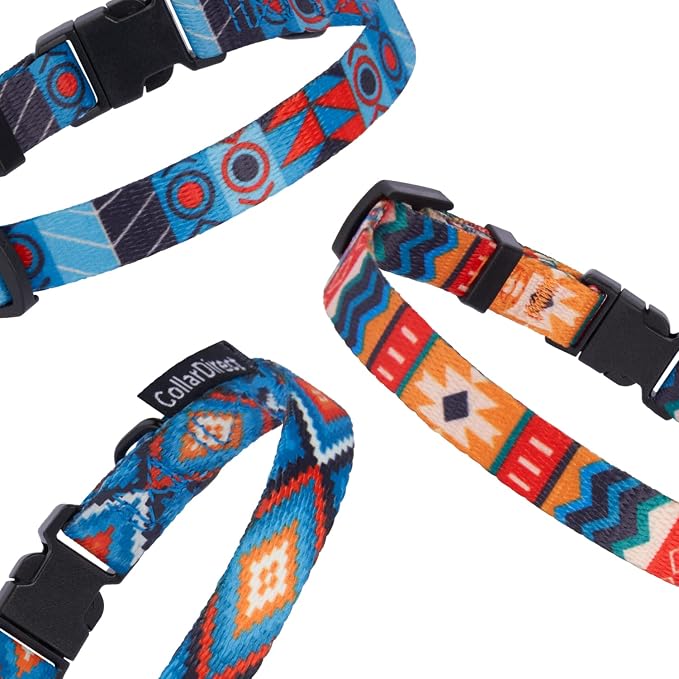 CollarDirect Nylon Dog Collar with Buckle Tribal Pattern Puppy Adjustable Collars for Dogs Small Medium Large (Pattern 3, Neck Fit 12"-16"
