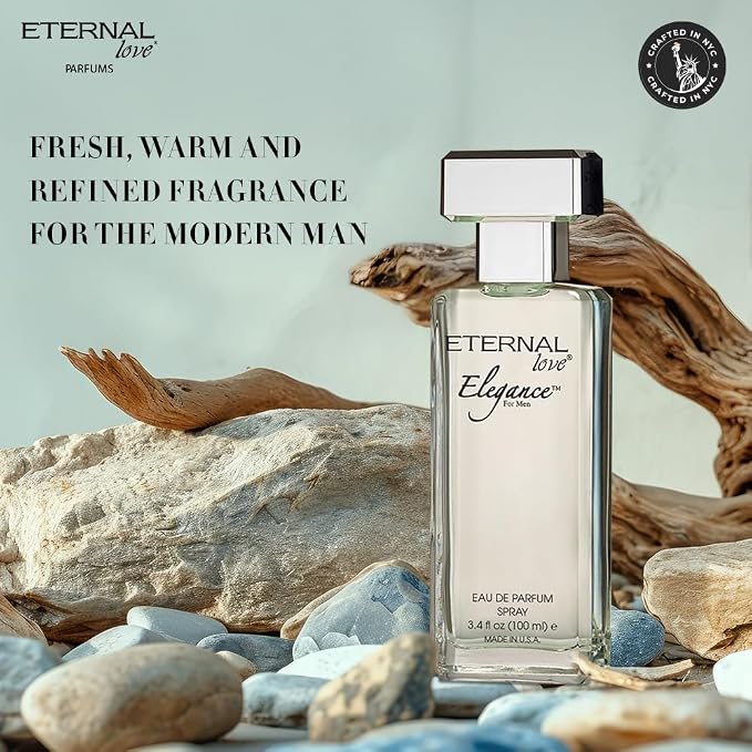 Eternal Love Elegance for Men - Long Lasting Eau de Parfum Spray - Clean Masculine Floral Aquatic Fragrance with Jasmine & Musk - Summer Scent - 3.4oz