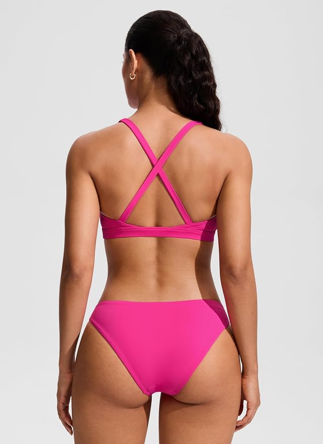 CRZ YOGA Twist Front Cut Out Bikini Tops for Women - Padded V Neck Spaghetti Strap Criss Cross Swim Bathing Suit Bra
