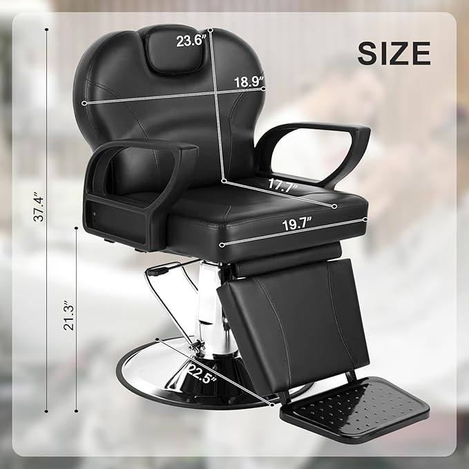 Salon Chair for Hair Stylist, 360 Degree Rotating Barber Chair with Heavy Duty Hydraulic Pump, Spa Beauty Equipment for Hair Stylists, Tattoo Artists, Cosmetologists (Black)