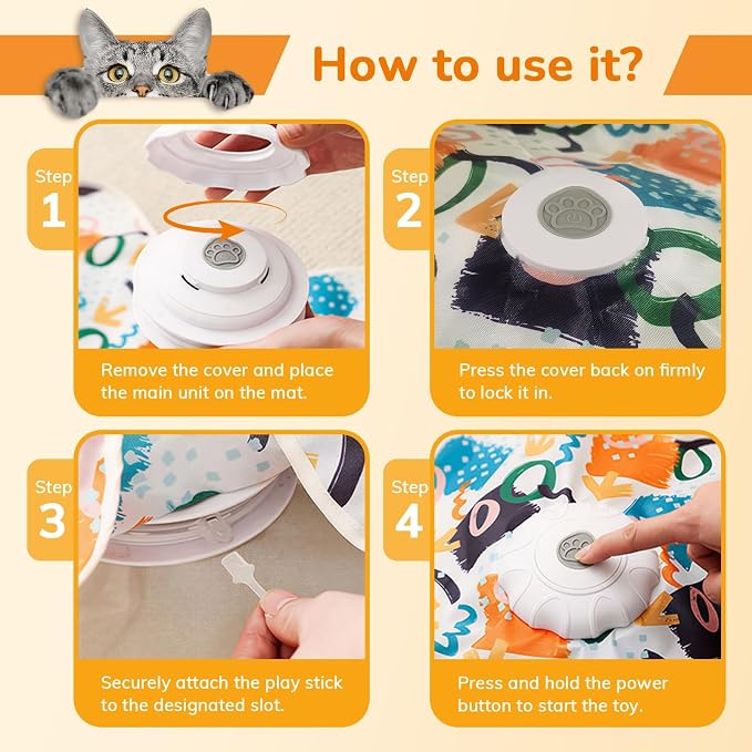 Cat Toy, Interactive Cat Toy, Cat Toys Interactive, Rechargeable Hide and Seek Automatic Kitten Toy with 2 Replaceable Wands, 3 Modes, 10-Min Auto-Sleep & Realistic Mouse Sounds for Indoor