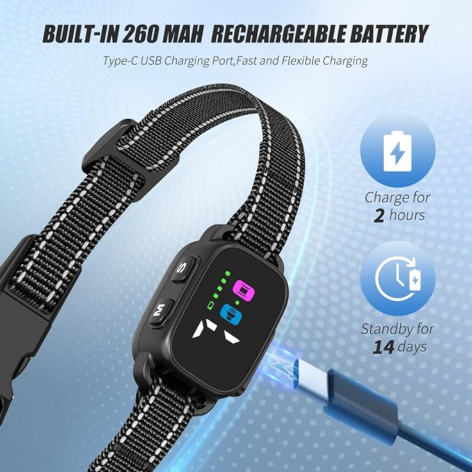 Anti Bark Collar for Small Dogs, No Shock Bark Collar with Beep & Vibration, 7 Sensitivity Levels, Smart Bark Detection, Rechargeable IP67 Waterproof Bark Collar for Small Dogs 5-30lbs, Black