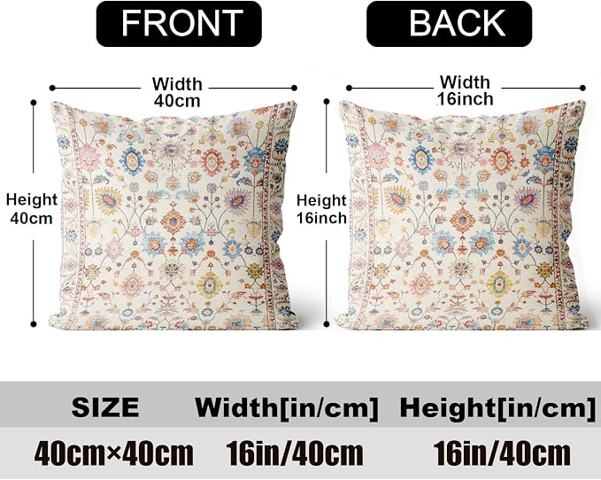 Boho Throw Pillow Covers 16x16 inch Set of 2,Soft Pillowcases Bohemia Carpet Printing Pattern Decorative Sofa Living Room Bed Square Pillow Case Cushion Cover-Flower