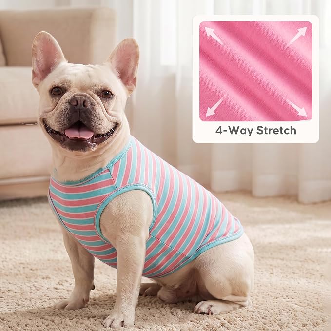 KYEESE 2Pack Cotton Dog Shirt for Small Dogs Soft Striped Tank Top | Reflective for Safety, Lightweight & Breathable, Gentle on Sensitive Skin, Stretchy & Free to Move, Comfortable Daily Wear