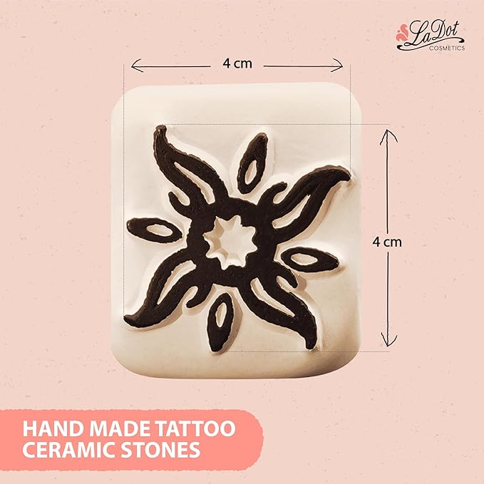 LaDot Temporary Tattoo Stamp– Easy-to-Use Reusable Ceramic Skin Stamp for Creating Custom Temporary Tattoos – Fun Body Art Tool for Parties, Events, and Festivals (Curly Sun, Large)