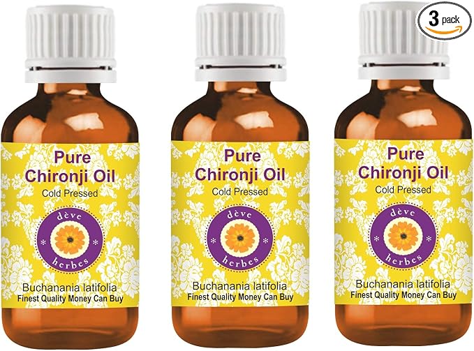 Deve Herbes Pure Chironji Oil (Buchanania latifolia) Cold Pressed (Pack of Three) 100ml X 3 (10 oz)