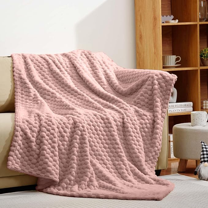 Excervent Hexagon Jacquard Throw Blanket for Bed, 60x80 Inches, Grey Pink | Big Decorative Fuzzy Flannel Fleece Throw Blanket for Sofa Bed Couch, Super Soft Cozy, Suitable for All Seasons