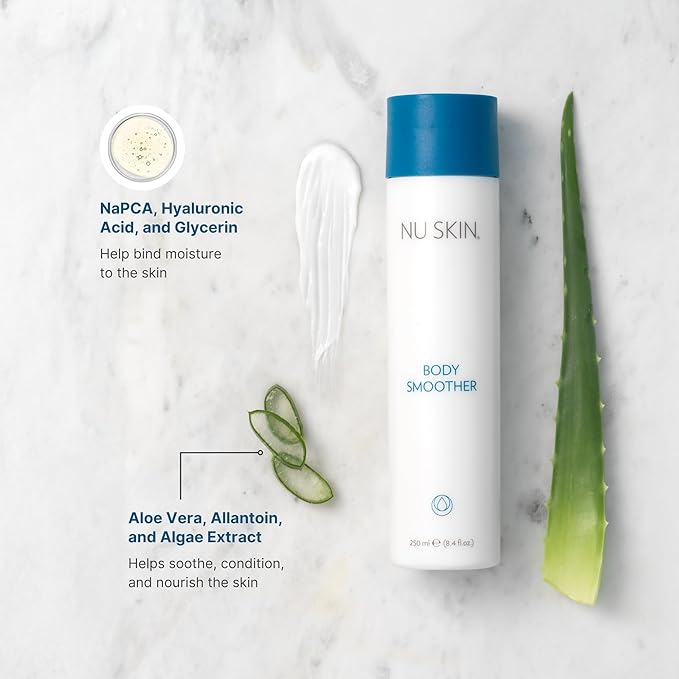 Nu Skin Body Smoother | Luxurious Moisture-Locking Body Lotion with Aloe Vera, Algae Extract, Vitamins A and E for Optimal Skin Nourishment and Hydration | Quick-Absorbing Formula | 8.4 Fl Oz | 2 Pack