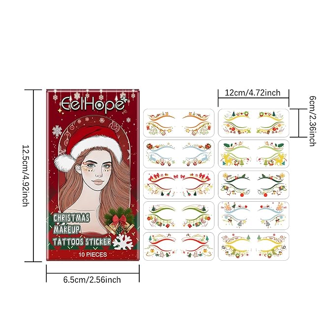 Christmas Face Stickers - Easy Apply Water Transfer Temporary Tattoos for Cheek & Face - Festive Holiday Designs for All Skin Types, No Tools Needed - Party Makeup for Kids & Adults (10 Sheets)
