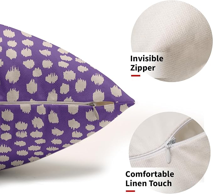 Sweetshow Purple Cream Dots Lumbar Pillow Covers 12x20 Set of 2 Boho Design Polka Dot Print Throw Pillows Modern Outdoor Decorative Pillowcase Rectangle Linen Cushion Cases Decor for Sofa Couch Bed