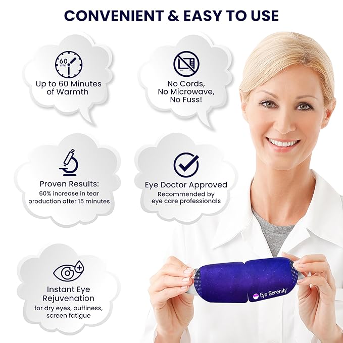 Eye Serenity Steam Eye Mask, Heated Eye Mask, Self Heating Warm Compress for Dry Eyes, Fast Relief for Stye, Puffy Sensitive Eyes, Moist Heat, Mothers Day Gifts for Women and Men - Unscented
